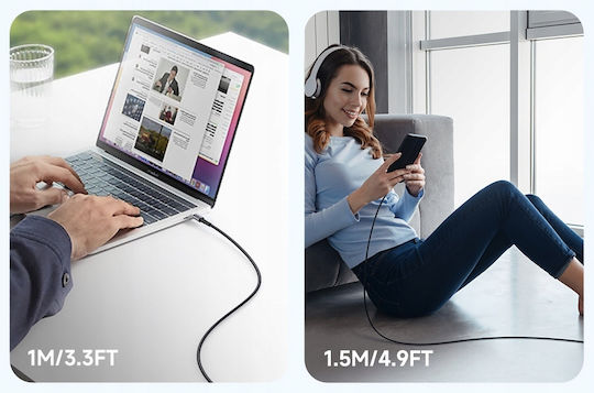 Mcdodo Плетен USB 3.0 Кабел USB-C Мъжки - USB-C 65W Захранване (PD) Черен 1м CA-3130