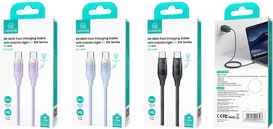 Usams Us-sj640 LED USB 2.0 Cable USB-C male - USB-C 100W PD Μαύρο 1.2m SJ640USB01