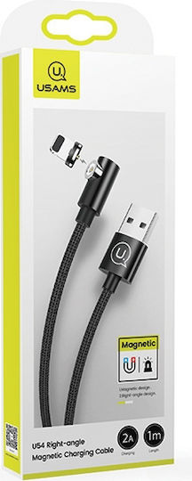 Usams SJ444 Winkel (90°) / Geflochten / Magnetisch Abnehmbar USB-A zu Lightning Kabel Schwarz 1m (SJ444USB01)
