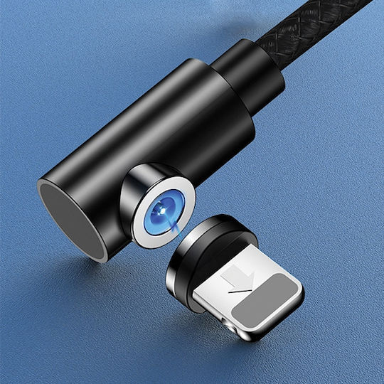 Usams SJ444 Winkel (90°) / Geflochten / Magnetisch Abnehmbar USB-A zu Lightning Kabel Schwarz 1m (SJ444USB01)