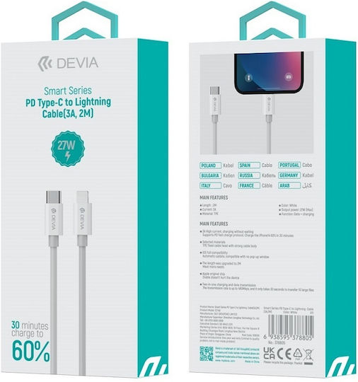 Devia EC146 USB-C zu Lightning Kabel 27W Weiß 2m (378805)