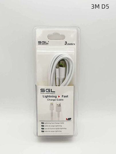 SGL D5 USB-A to Lightning Cable Λευκό 3m (099309)