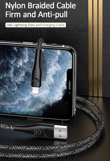 Usams SJ391 U41 Плетена USB-A към Lightning кабел Черен 1м (SJ391USB01)