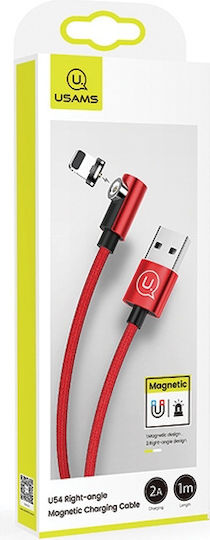 Usams SJ444 Winkel (90°) / Geflochten / Magnetisch Abnehmbar USB-A zu Lightning Kabel Rot 1m (SJ444USB02)