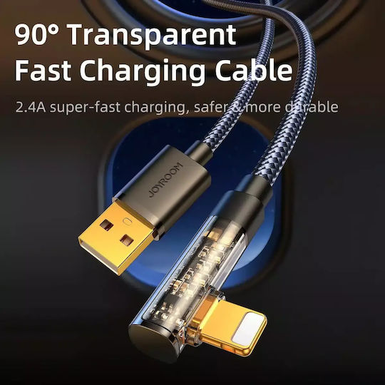 Joyroom S-UL012A6 Ъгъл (90°) / Плетена USB-A към Lightning кабел Син 1.2м