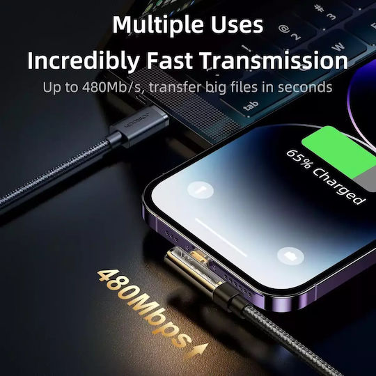 Joyroom S-UL012A6 Ъгъл (90°) / Плетена USB-A към Lightning кабел Син 1.2м