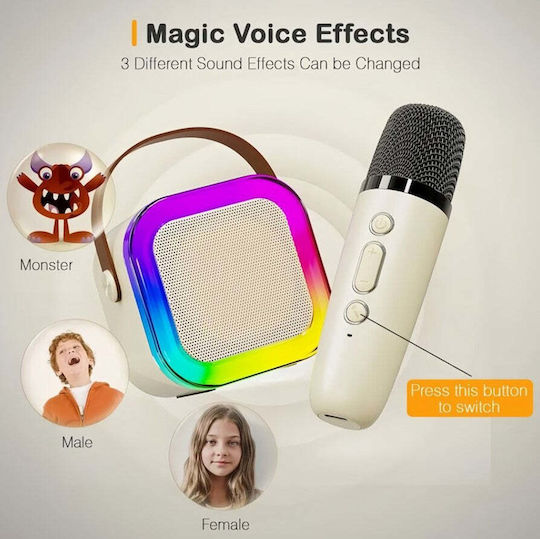 Karaoke Speaker with Wireless Microphones and Lighting Effects Beige