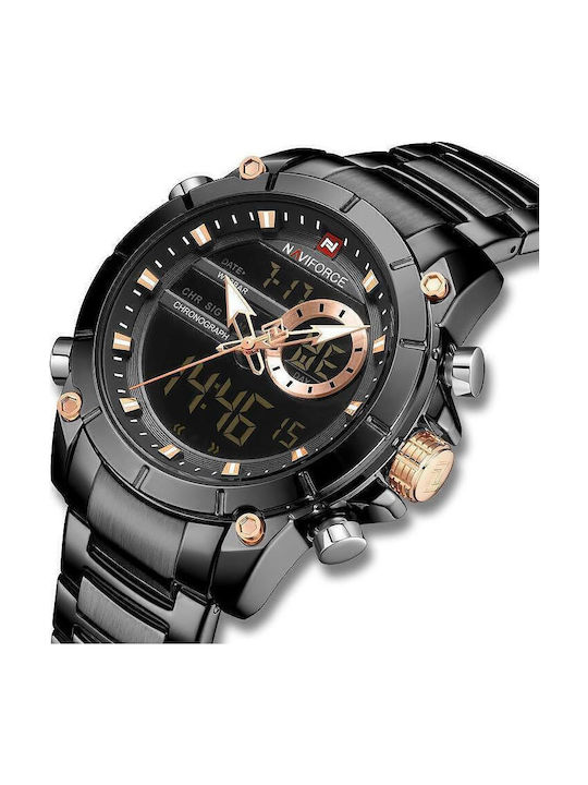 Naviforce Digital Men's Watch Chronograph Battery with Black Metal Bracelet
