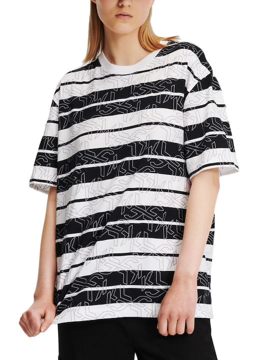 Karl Lagerfeld Women's T-shirt Striped WHITE- BLACK