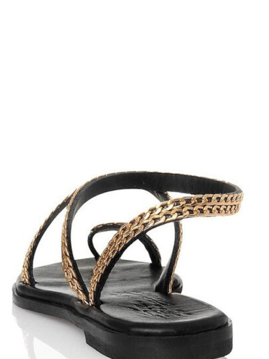 Sante Leather Women's Flat Sandals in Gold Color