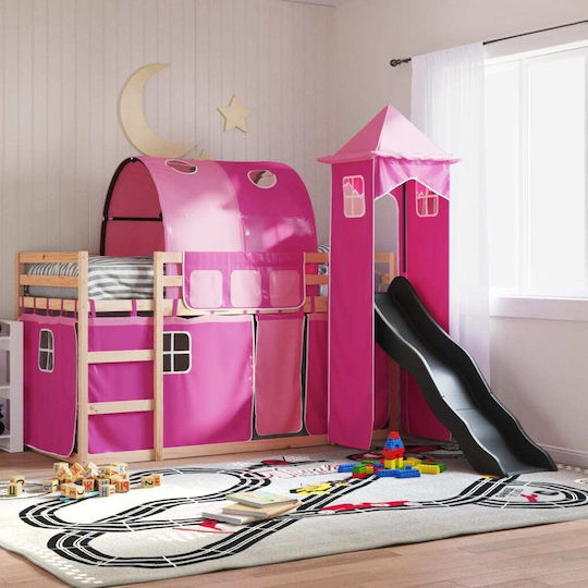 Kinderbett Hochbett Einzeln Rosa für Matratze 90x190cm