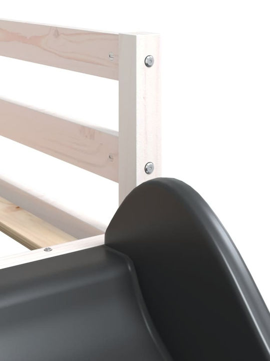 Pat pentru Copii Loft Bed Single Alb-Negru pentru Saltea 90x200cm