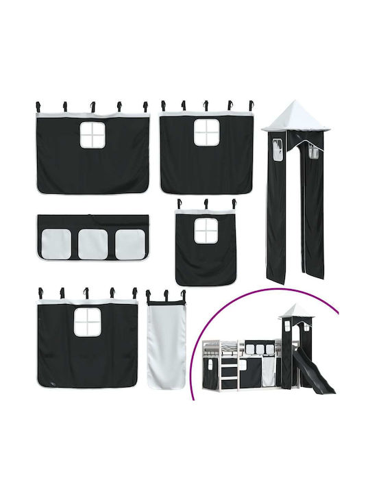 Pat pentru Copii Loft Bed Single Alb-Negru pentru Saltea 90x200cm