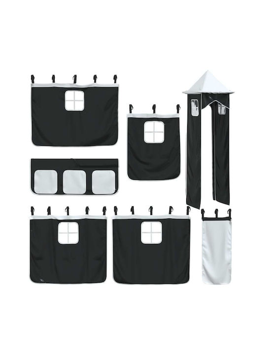 Pat pentru Copii Loft Bed Single Alb-Negru pentru Saltea 90x200cm