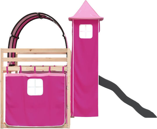 Kinderbett Hochbett Einzeln Rosa für Matratze 90x190cm