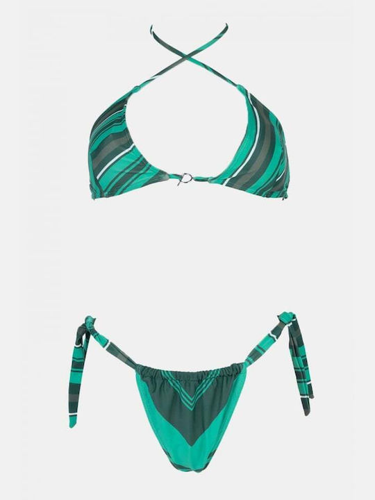 Set Bikini Τριγωνάκι Ριγέ Πράσινο