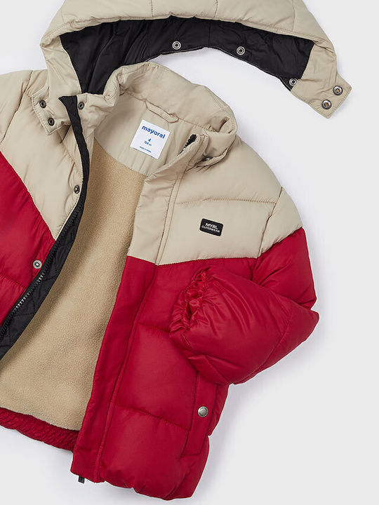 Down Children's Casual Short Coat with Lining and Hood Red