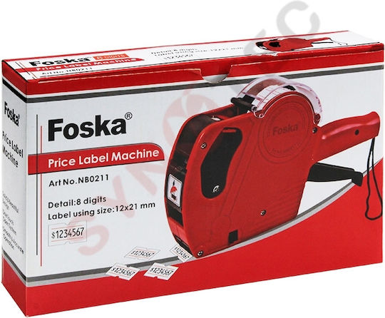 Foska Μηχανικός Ετικετογράφος Χειρός Μονός σε Κόκκινο Χρώμα 8 Χαρακτήρων 12x21mm