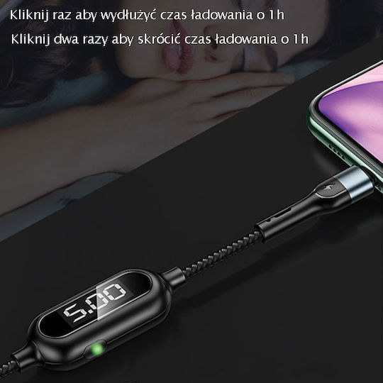 Usams SJ423 Braided / LED USB-A to Lightning Cable Πράσινο 1.2m