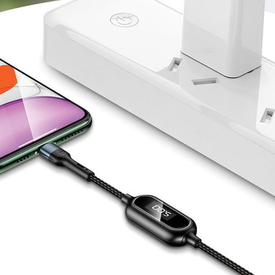 Usams SJ423 Braided / LED USB-A to Lightning Cable Πράσινο 1.2m
