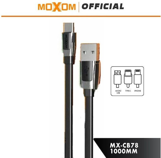 Moxom Flat USB-A to Lightning Cable Μαύρο 1m (MX-CB78)