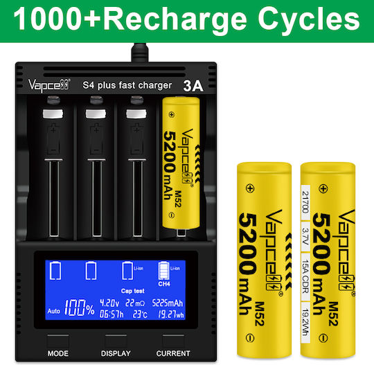 Vapcell Rechargable Battery 21700 5200mAh 3.6V 1pcs