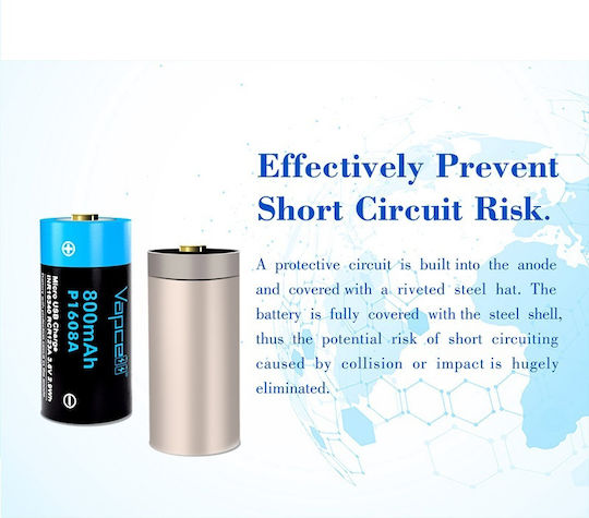 Vapcell Επαναφορτιζόμενη Μπαταρία 16340 800mAh 3.6V 1τμχ