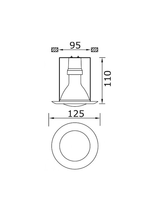 DIL Round Metallic Recessed Spot with Socket E27 Black 10x10cm. 1pcs