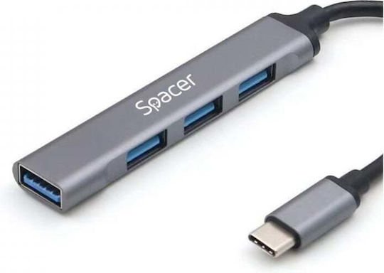 Spacer USB Hub 4 Ports USB 3.0 with USB-C Connection Silver