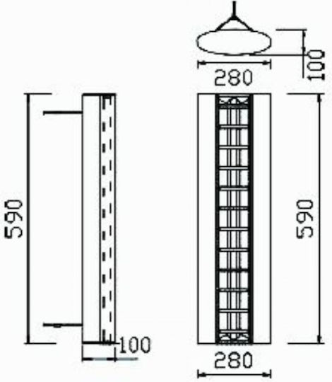 DIL FL-GRID-T5 Fluorescent Ceiling Light with 2 Light Bulb Places T5 Shape for G5 Base L59xD28xH10cm