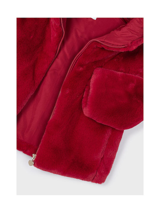 Mayoral Kids Fur Coat Short with Hood Cherry