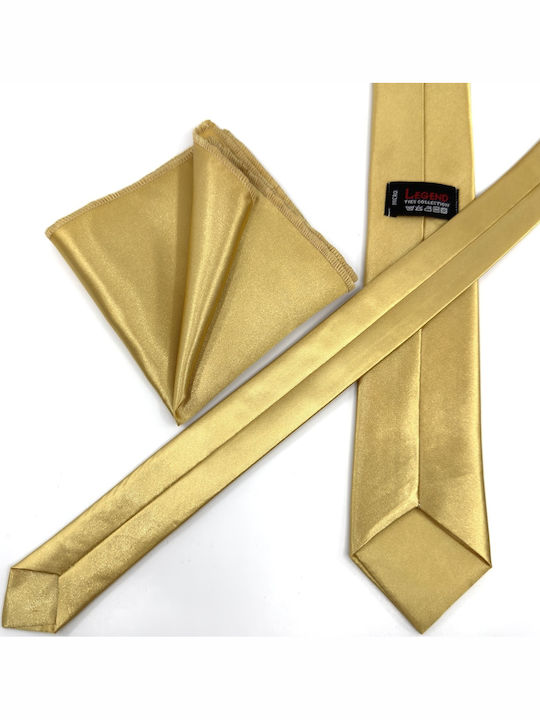 Cravată L-053-51 6.5 Cm Set Batistă Material Satin Lucios Culoare Goldenrod