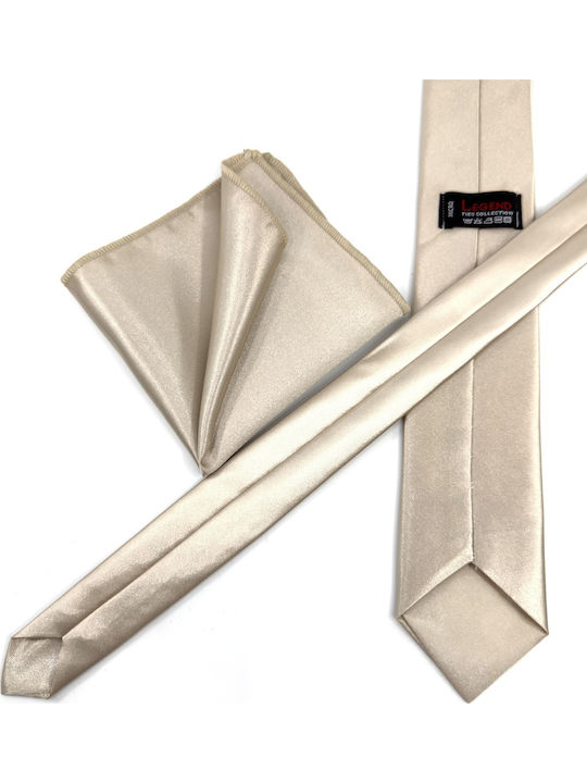 L-053-53 Γραβατα 6,5 Cm Set Μαντηλακι Υφασμα Satin Glossy Χρωμα Ivory
