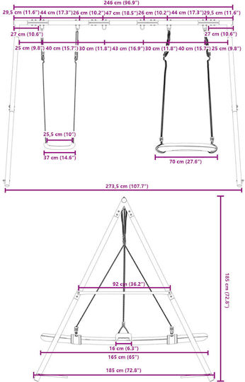 vidaXL Κούνια Διπλή Μεταλλική 185x185x185εκ. Μπλε