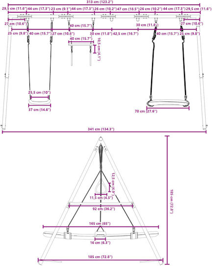 vidaXL Metal Double Swing 185x185x185cm Blue