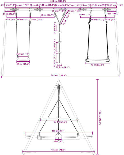 vidaXL Κούνια Διπλή Μεταλλική 185x185x185εκ. Πολύχρωμη