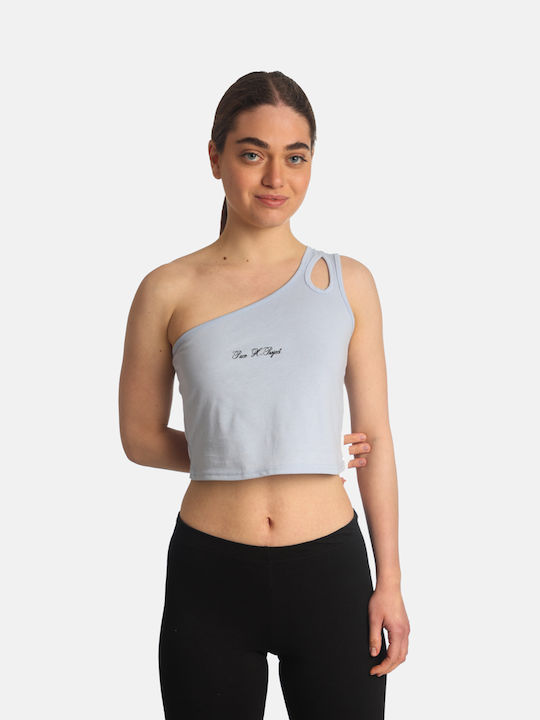 Paco & Co Damen Sommer Crop Top mit einem Schulter Kentucky Blue