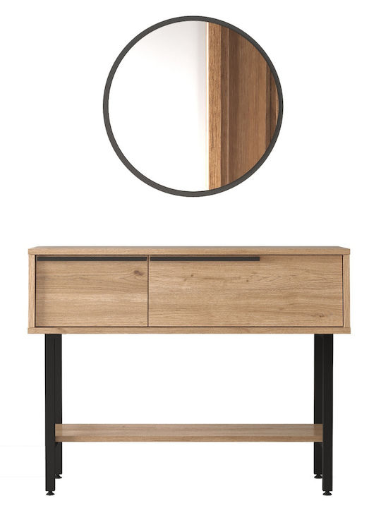 Console Table Wood & Metal with Mirror Natural/black L100xW29.5xH76cm