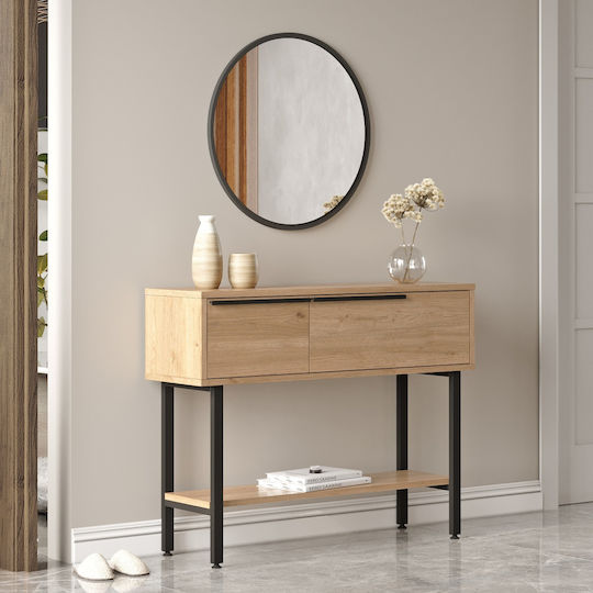 Norfolk Console Table Wood & Metal with Mirror Natural/black L100xW29.5xH76cm