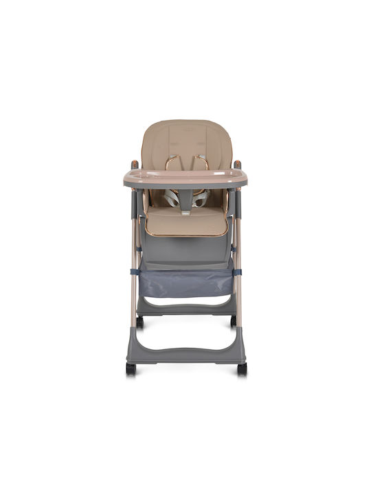 Moni Lindo Foldable Highchair with Metal Frame & Plastic Seat Beige