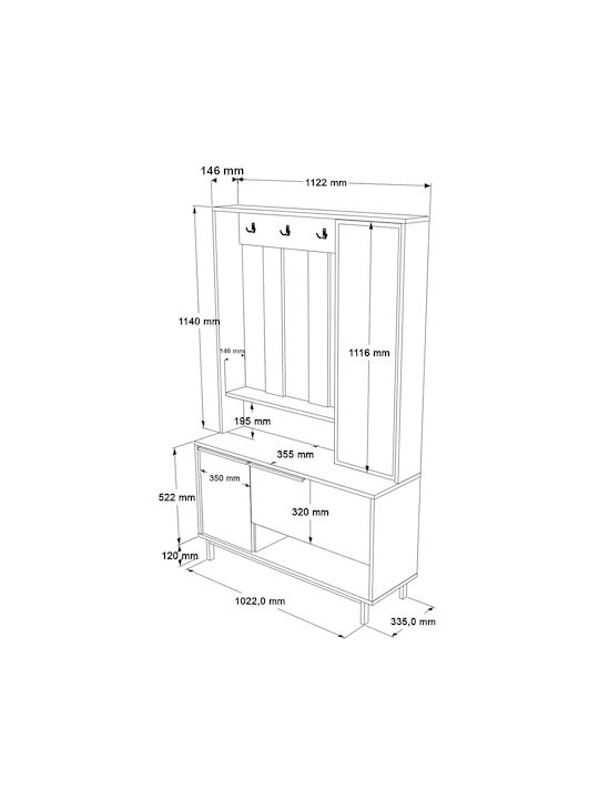 Laxfield Eingangsmöbel mit Schuhschrank Natural 112x35.5x178.2cm
