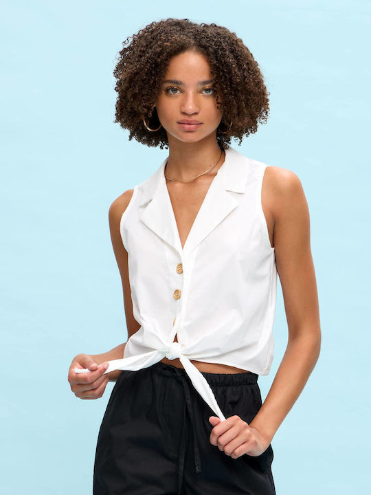 Passager Sleeveless Tie-Front Shirt-White