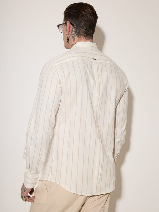 Long Sleeve Shirt in Narrow Fit Striped Off White