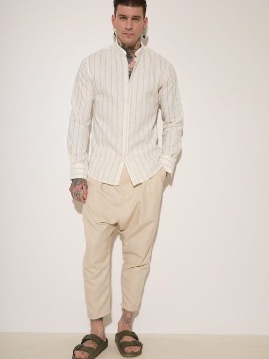 Long Sleeve Shirt in Narrow Fit Striped Off White