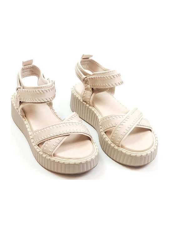 Women's Flat Sandals Flatforms in Beige Color