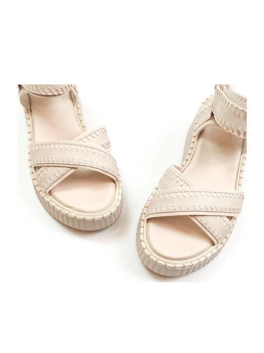 Women's Flat Sandals Flatforms in Beige Color