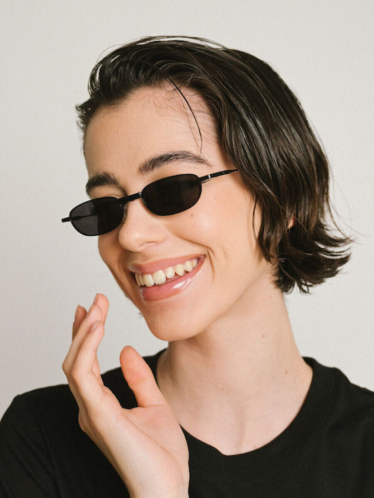 AV Sunglasses Megan Unisex Sunglasses with Black Metal Frame and Black Lens