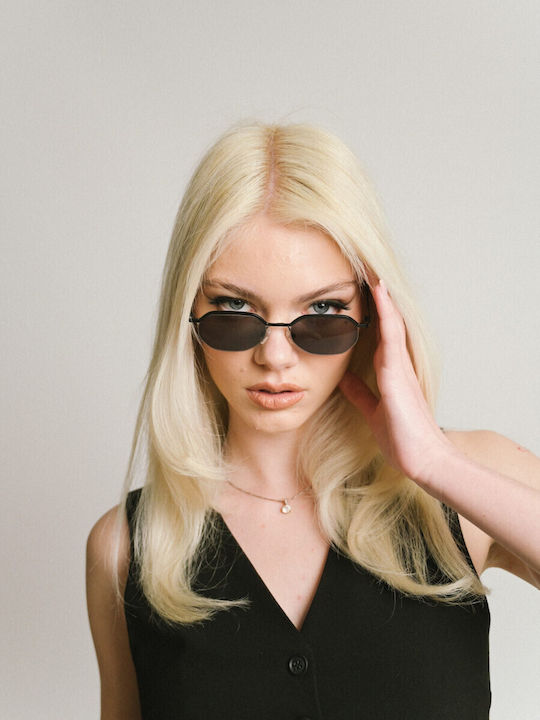 AV Sunglasses Daria Unisex Sunglasses with Black Metal Frame and Black Lens