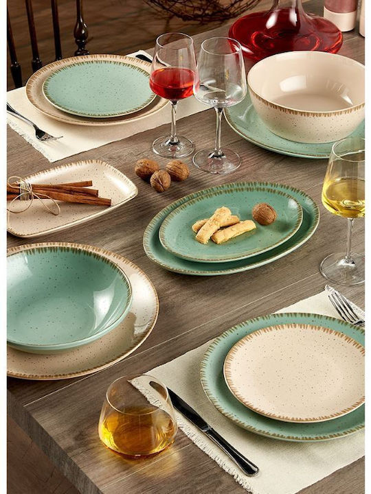 Dot Plate Desert made of Porcelain Green with Diameter 20cm 6pcs