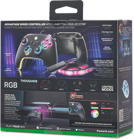 PowerA Advantage Plus RGB Strip Wired Gamepad for Xbox Series with Lumectra